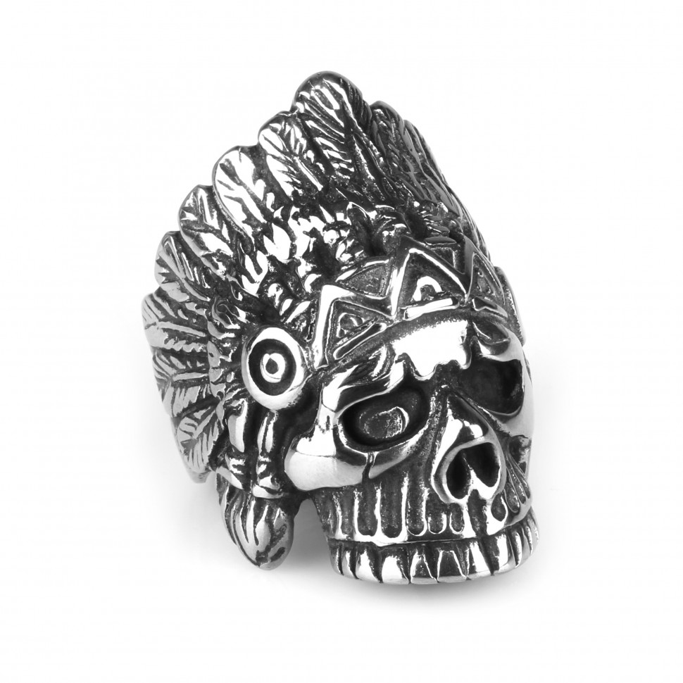 Купить массивное мужское кольцо-печатка из стали с черепом R-0223782 в байкерском стиле оптом от 780 руб.