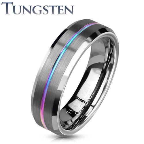 Купить кольцо Lonti R-TU18W из карбида вольфрама c тонкой разноцветной полоской  оптом от 1 570 руб.