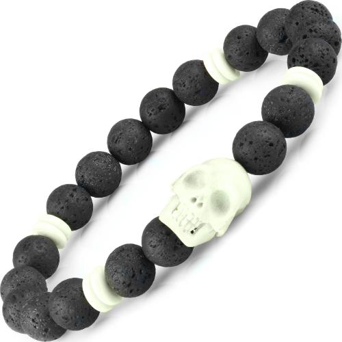 Купить мужской браслет на резинке из лавового камня и кости с черепом Everiot Select select LNS-2117 оптом от 760 руб.