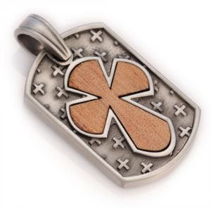 Мужской посеребренный кулон-жетон с деревянным крестом Bico BO-EW54