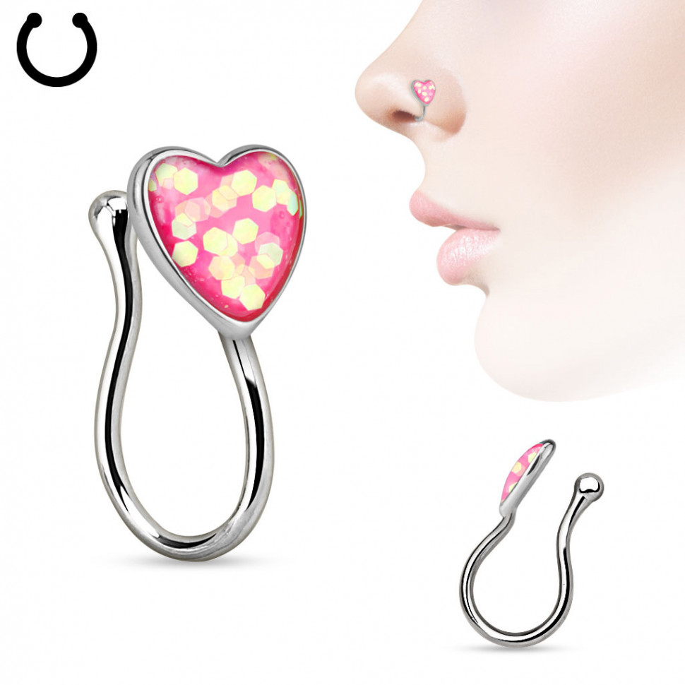 Купить пирсинг-обманка (клипса) PiercedFish NOCL01-P с розовым сердцем оптом от 240 руб.