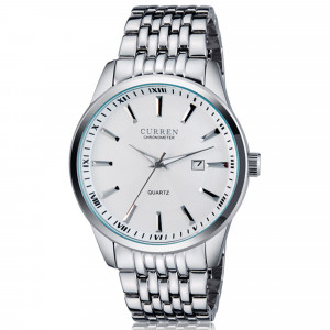 Классические мужские часы Curren CR-XP-0066-WT стальные с белым циферблатом