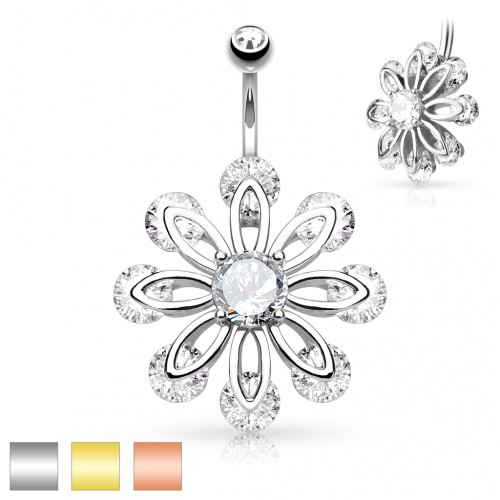 Купить украшение для пирсинга пупка PiercedFish N17448 в форме цветка с фианитами оптом от 590 руб.