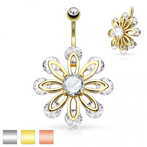 Купить украшение для пирсинга пупка PiercedFish N17448 в форме цветка с фианитами оптом от 590 руб.