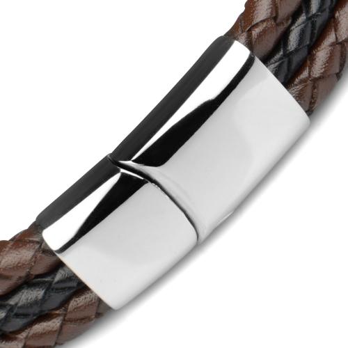 Купить мужской плетеный браслет из черной и коричневой кожи Everiot Select LNS-5016 оптом от 910 руб.