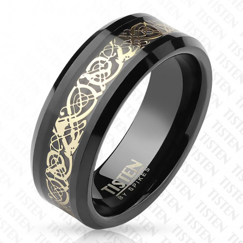 Купить мужское кольцо Tisten  из титан-вольфрама (тистена) R-TS-021 с узором "Кельтский дракон" оптом от 2 170 руб.