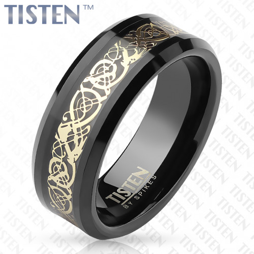 Купить мужское кольцо Tisten  из титан-вольфрама (тистена) R-TS-021 с узором "Кельтский дракон" оптом от 1 970 руб.