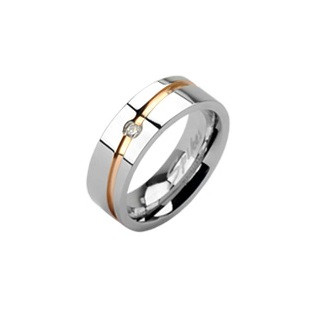 Купить кольцо из стали Spikes R-H101 с каемкой по кругу и фианитом оптом от 530 руб.