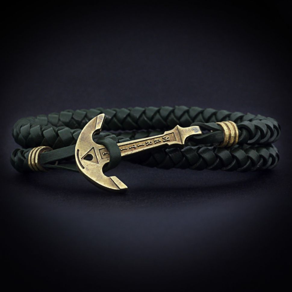 Купить кожаный браслет мужской ANCHORSTUFF ANTIQUE ANC-MA-1108 с якорем темно-зеленый оптом от 1 430 руб.