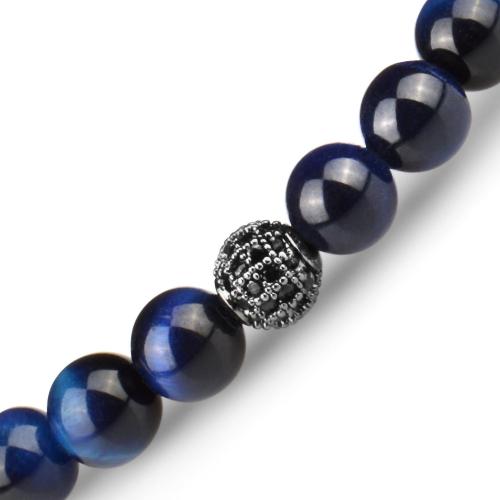 Купить синий браслет на резинке из камня тигровый глаз с фианитами Everiot Select LNS-2086 оптом от 960 руб.
