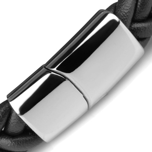 Купить черный кожаный браслет мужской Everiot BC-MJ-1573 в форме косы оптом от 1 110 руб.