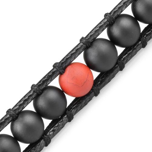 Купить широкий плетеный браслет-намотка Everiot Select LNS-2223 из черного агата и яшмы оптом от 1 340 руб.
