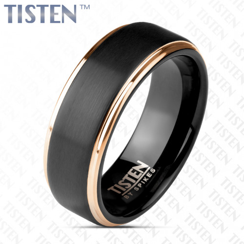 Купить кольцо Tisten из титан-вольфрама (тистена) R-TS-022 с черной матовой полосой посередине оптом от 2 120 руб.