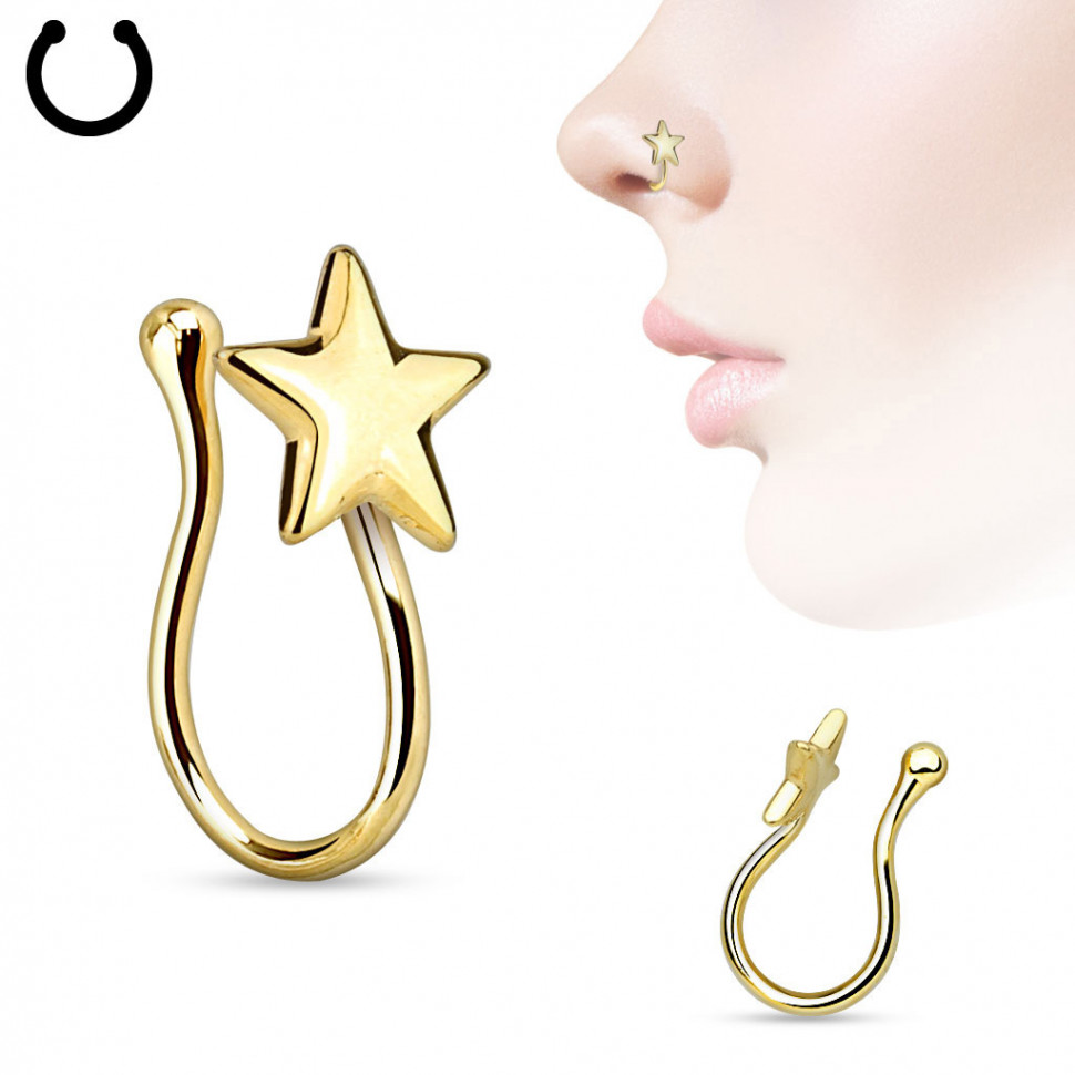 Купить пирсинг-обманка (клипса) для носа PiercedFish NOCL03-GD со звездой оптом от 330 руб.
