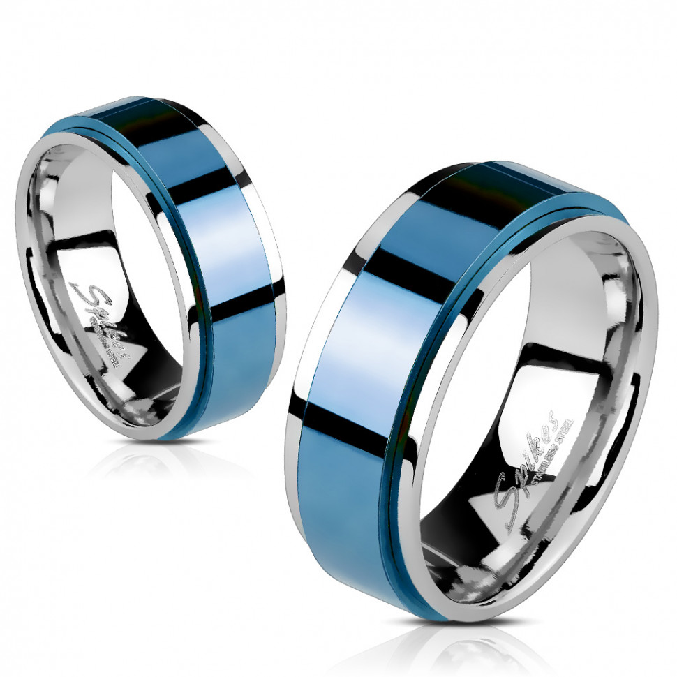 Купить кольцо из стали Spikes R-H1657 с синей вращающейся центральной частью оптом от 470 руб.