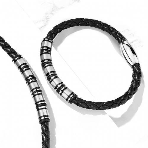Купить тонкий плетеный мужской браслет из экокожи TATIC SLQ-1011K черный оптом от 1 080 руб.