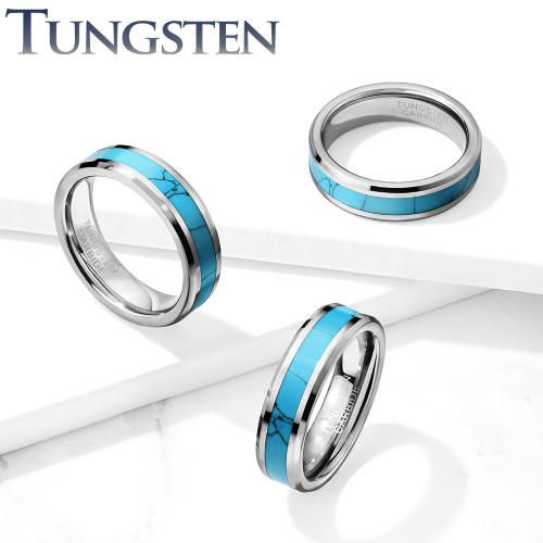 Купить кольцо из карбида вольфрама Spikes/Everiot R-TU21 (R-TU-205) с имитацией бирюзы оптом от 1 880 руб.
