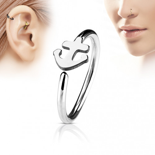 Купить серьга кольцо в нос, трагус, хеликс PiercedFish NOCR-10 в форме якоря оптом от 290 руб.