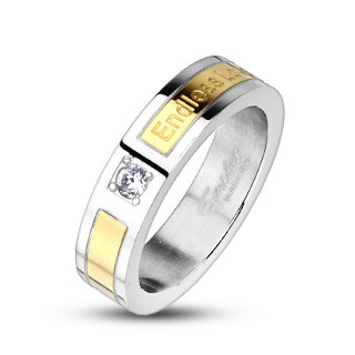 Купить кольцо из стали Spikes R-M0017 с надписью "Endless Love" и фианитом оптом от 540 руб.