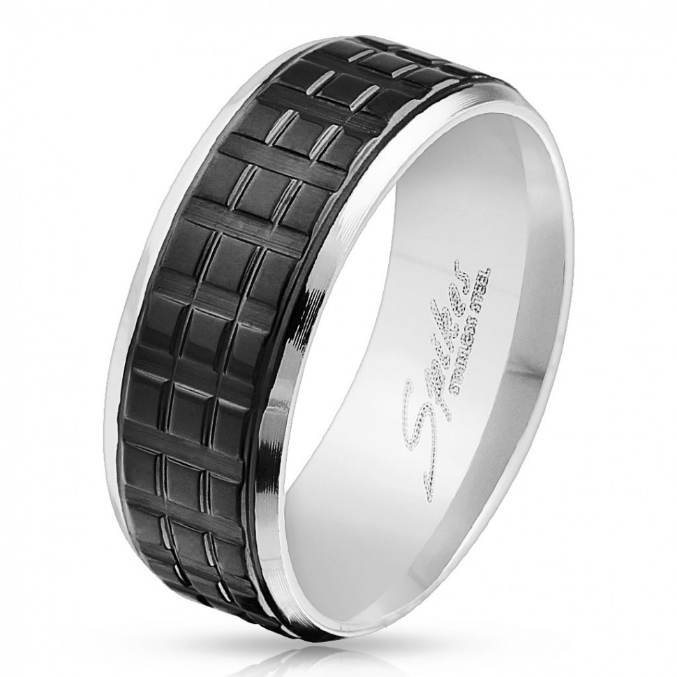 Купить мужское кольцо из стали Spikes --R-M3889K с черной вставкой оптом от 460 руб.