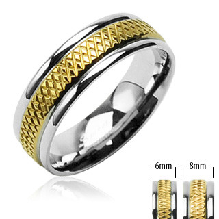Купить кольцо из стали Spikes R-H1608 с золотистой рельефной серединой оптом от 400 руб.