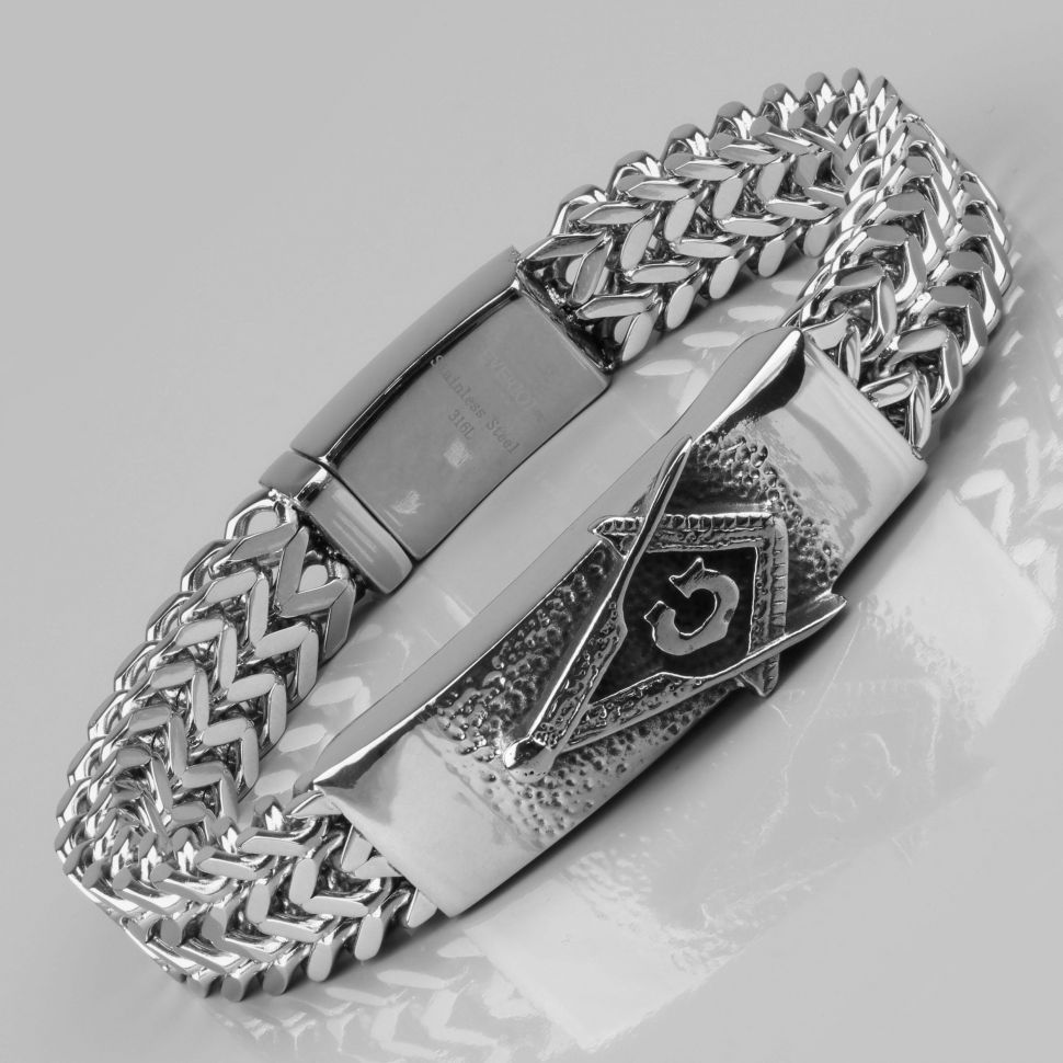 Купить мужской массивный браслет-цепь с символом масонов Everiot SB-MJ-1465 из стали  оптом от 1 910 руб.