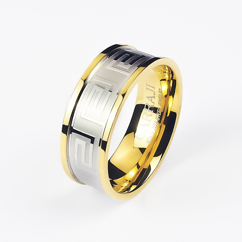 Купить стальное кольцо CARRAJI RST033 с орнаментом меандр оптом от 480 руб.