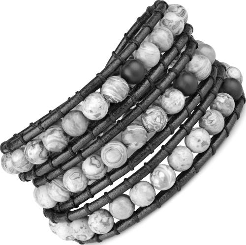 Купить браслет-намотка из яшмы и кожаного шнура Everiot Select LNS-3119-L плетеный оптом от 3 060 руб.
