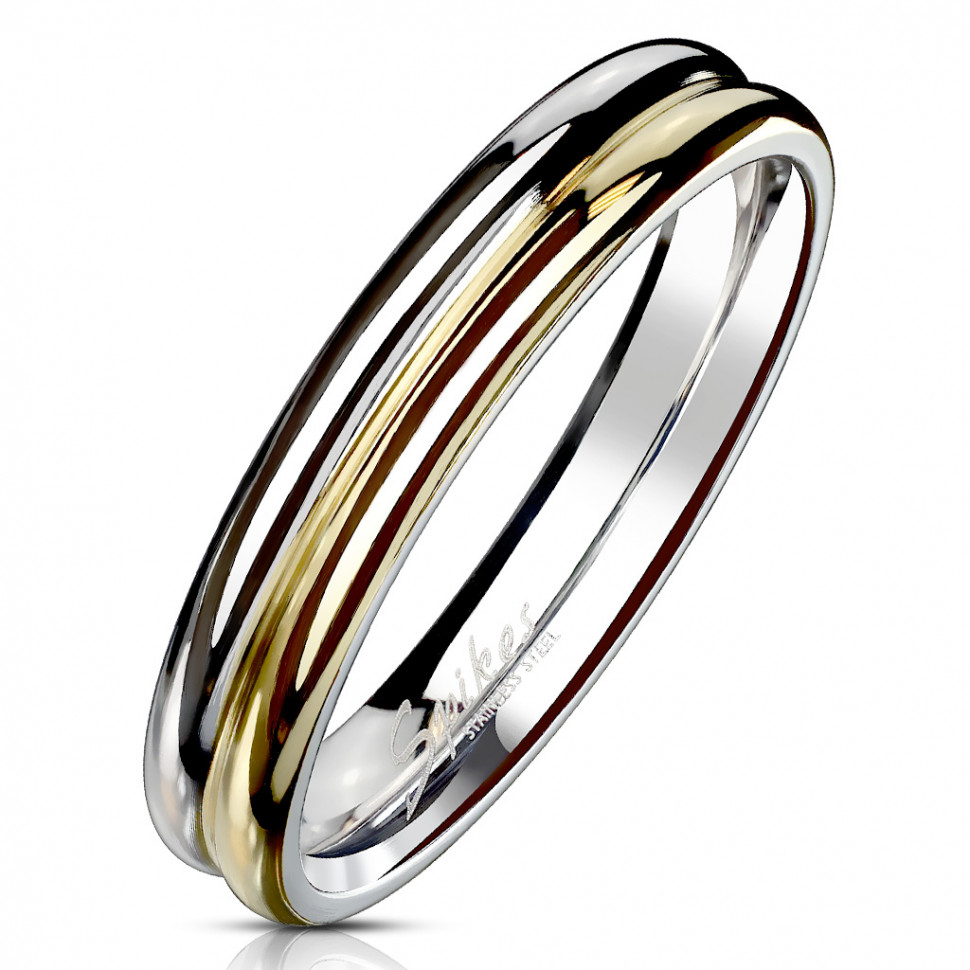 Купить кольцо из стали Spikes R-M6768 двухцветное оптом от 400 руб.