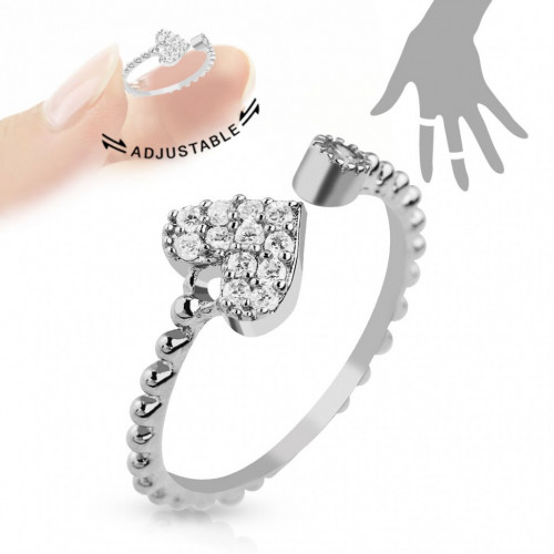 Купить безразмерное кольцо TATIC R-A036-ST с сердечком и фианитами оптом от 510 руб.