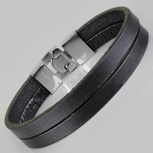 Купить черный кожаный браслет мужской Everiot BC-MJ-1626 в классическом стиле оптом от 1 030 руб.