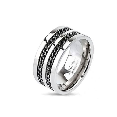 Купить титановое мужское кольцо Spikes R-TM-3181 с двумя цепями оптом от 470 руб.