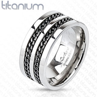 Купить титановое мужское кольцо Spikes R-TM-3181 с двумя цепями оптом от 470 руб.