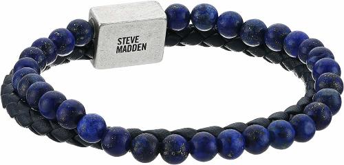 Купить двойной мужской браслет из плетеной кожи и лазурита Steve Madden SMBS568312-LP оптом от 4 500 руб.