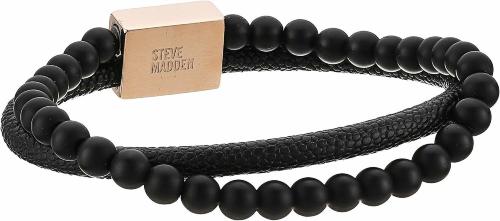 Купить двойной мужской браслет из агата и экокожи Steve Madden SMBS568410Q-LBK оптом от 5 400 руб.