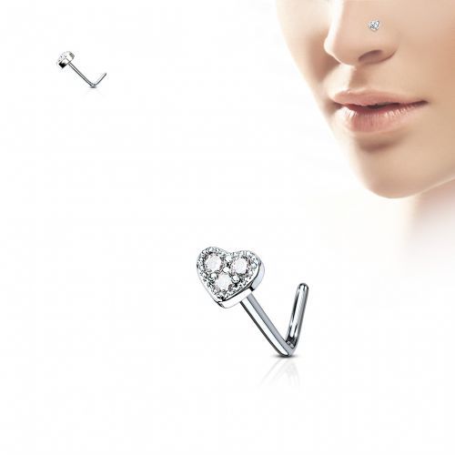 Купить серьга гвоздик из стали для пирсинга носа "Сердечко" PiercedFish NOL-598 нострил с фианитами оптом от 330 руб.