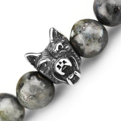 Купить мужской браслет "Северный волк" из лабрадорита с крестами Everiot Select LNS-2096 оптом от 920 руб.