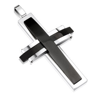 Купить мужской крест из стали TATIC SSPM-6021 с черными вставками оптом от 1 300 руб.