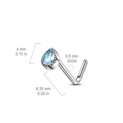 Купить серьга нострил (гвоздик) для пирсинга крыла носа PiercedFish NOL-587 с фианитом в форме капли оптом от 300 руб.