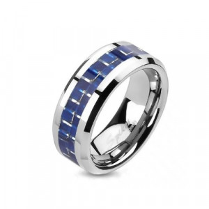 Мужское кольцо из титана Spikes R-ТМ-3632 с синей карбоновой вставкой