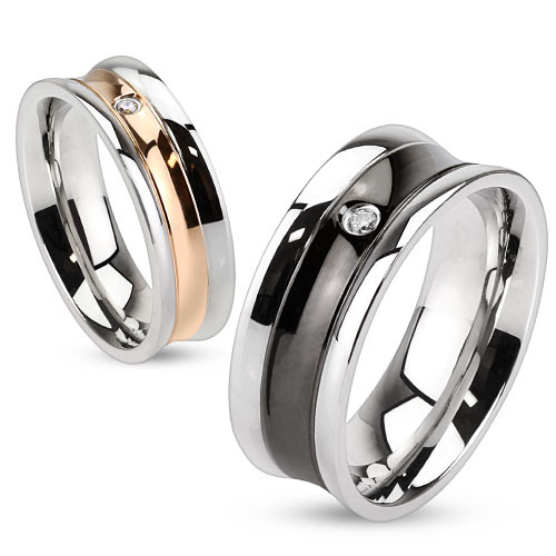 Купить кольцо из стали TATIC R-M2909 с изящным фианитом оптом от 450 руб.