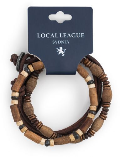 Купить набор мужских браслетов в серферском стиле из кожи, дерева и кости Local League CS-LBM444 оптом от 1 260 руб.