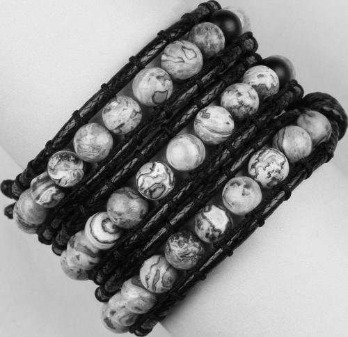 Купить браслет-намотка из яшмы и вощеного шнура Everiot Select LNS-3119-R плетеный оптом от 1 370 руб.