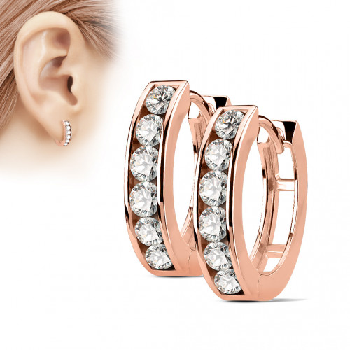 Купить женские серьги-кольца из стали TATIC EB-004 с дорожкой фианитов оптом от 580 руб.
