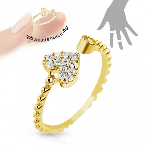 Купить безразмерное кольцо TATIC R-A036-GD с сердечком цвета золота и фианитами оптом от 440 руб.