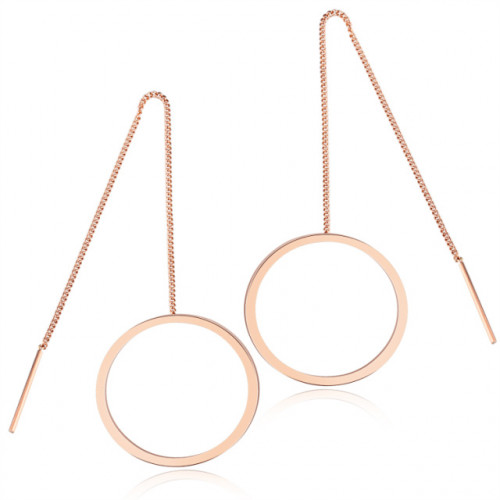Круглые серьги-протяжки  из стали (серьги-цепочки) SPE-XP-1333 с покрытием розового золота