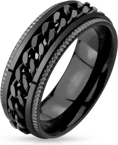 Купить черное кольцо-антистресс из стали c крутящейся цепью TATIC RSS-4397, спиннер с вращающейся серединой оптом от 650 руб.
