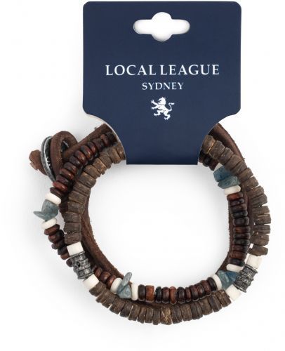 Купить набор мужских браслетов из кожи и дерева Local League CS-LBM470 в серферском стиле оптом от 1 260 руб.