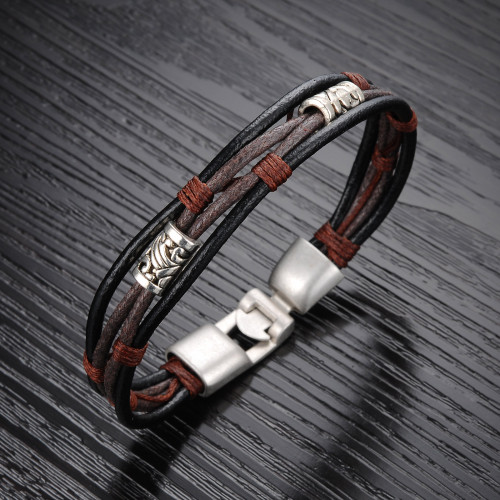 Купить кожаный браслет мужской Everiot SH-MJ-0124 с декоративными бусинами оптом от 550 руб.