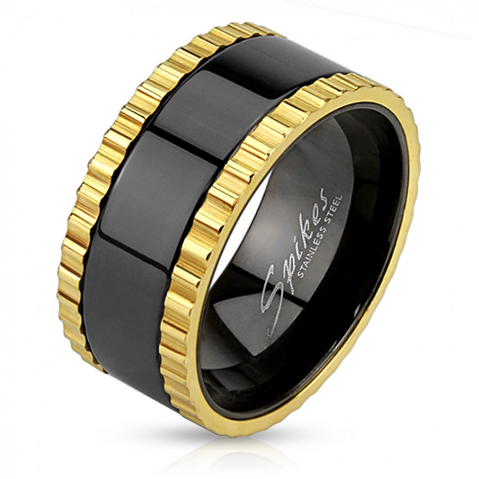 Купить мужское кольцо из стали крутящееся Spikes R-M3682 черное, глянцевое оптом от 520 руб.